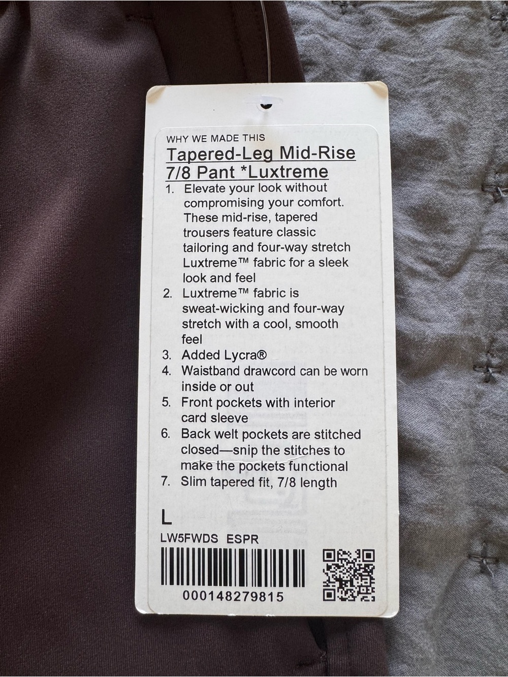 Tapered-Leg Mid Rise 7/8 Luxtreme Pant - Picture 5 of 5
